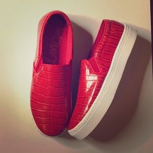 Sam Edelman Red Crocodile Slip on Sneakers